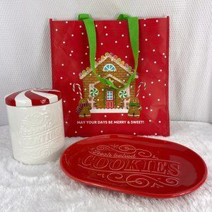 NEW!  HALLMARK Christmas Cookie Plate, Candy or Treats Jar, and Holiday Tote